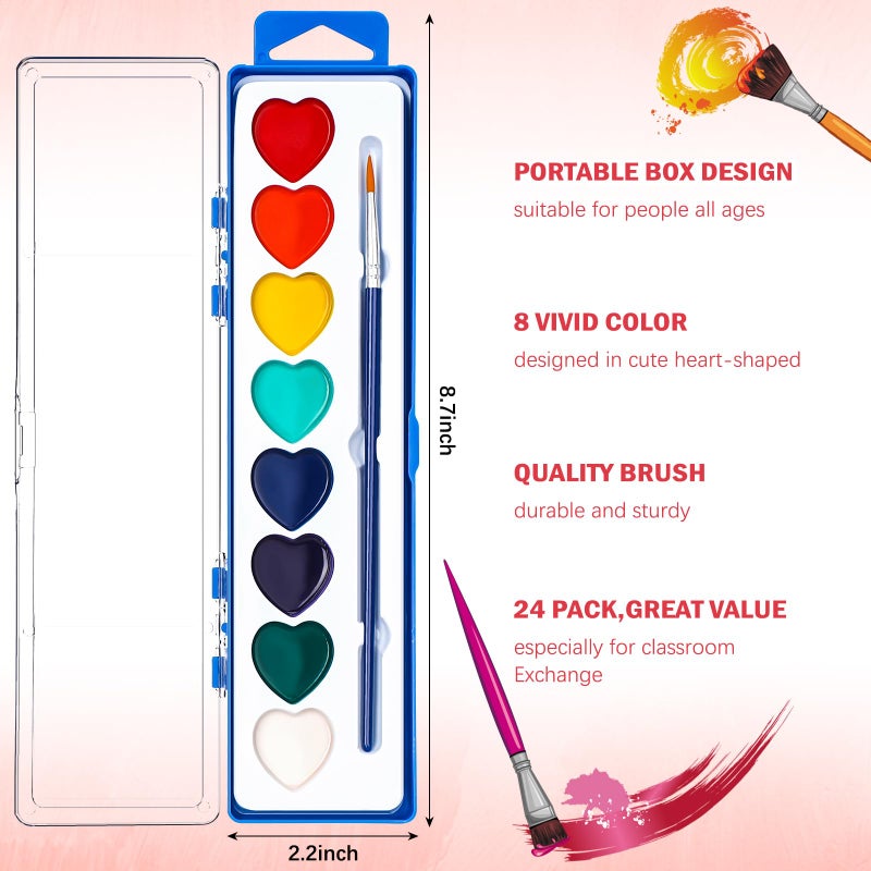 Fullhawl 24 Sets Valentines Gift Mini Painting Set Heart Shape Canvas Wooden Easel, Watercolor Paint and Brush Kit with Valentines Cards for Exchange Gifts Party Favors - Image 3