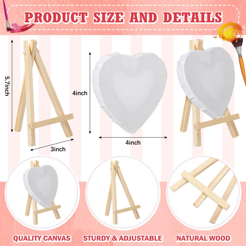Fullhawl 24 Sets Valentines Gift Mini Painting Set Heart Shape Canvas Wooden Easel, Watercolor Paint and Brush Kit with Valentines Cards for Exchange Gifts Party Favors - Image 4