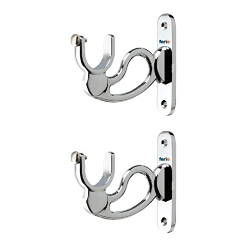 Ferio Zinc Heavy Curtain Holder, Brackets, for Door and Window, Curtain Brackets Set for 1 Inch Rod Chrome Finish (Pack of 2, Silver) - Image 1