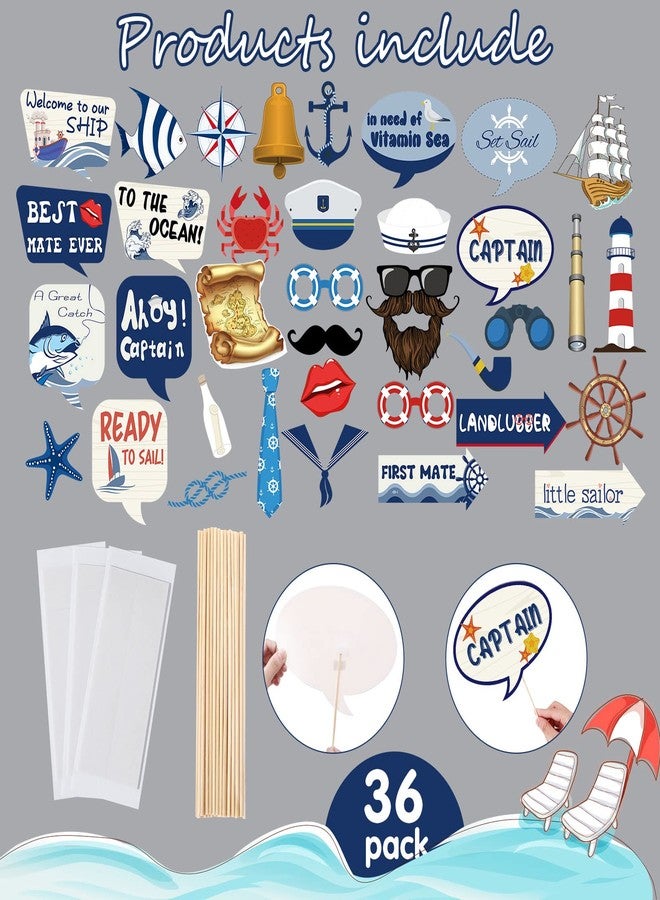 TaoBary 36 Pieces Nautical Photo Booth Props, Sailor Birthday Party Supplies, Cruise Anchor Sailboat Yacht Photography Props for Girls Boys Party Decorations - Image 2