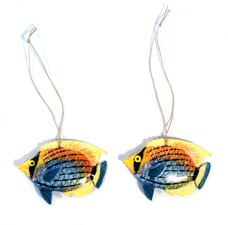 XL Hand Painted Small 3"" Tropical Fish Xmas Christmas Ornament (Set of 2) - Image 1