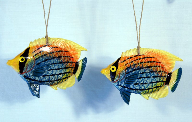 XL Hand Painted Small 3"" Tropical Fish Xmas Christmas Ornament (Set of 2) - Image 2