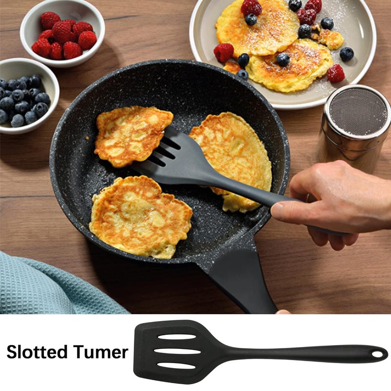 P Plus Fire Silicone Slotted Spatula Non Stick Silicone Spatula Turner for Cooking Baking Non Toxic Silicone Fish Spatula Flipper Utensils for Cookware 34CMSet of 2 Black - Image 5