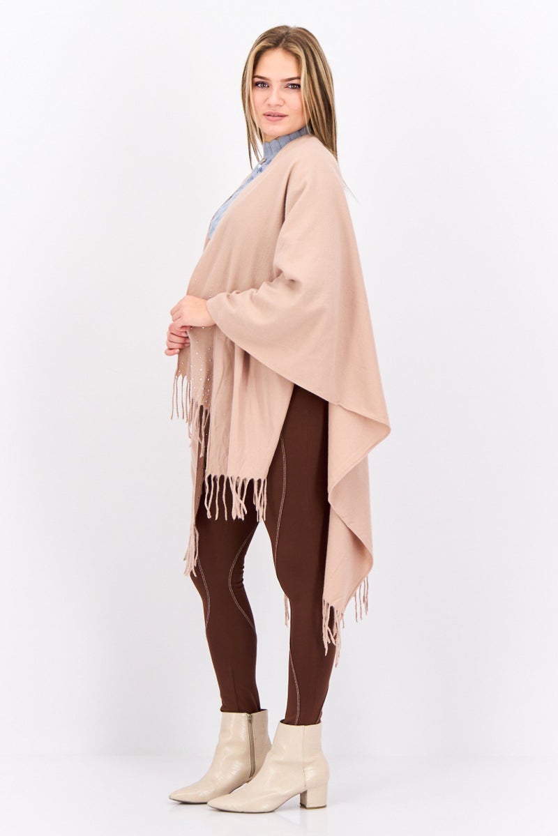 ADRIENNE VITTADINI Women Embellished Soft Poncho, Blush  - Image 3