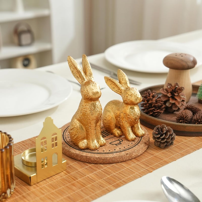 AOMOONOA Gold Bunny Decor, Easter Bunny Figurines Set of 2, Small Rabbit Decor with Metallic Rough Finish, Resin Bunnies for Spring Table Centerpiece, Elegant Home, Mantle Shelf Decor - Image 5