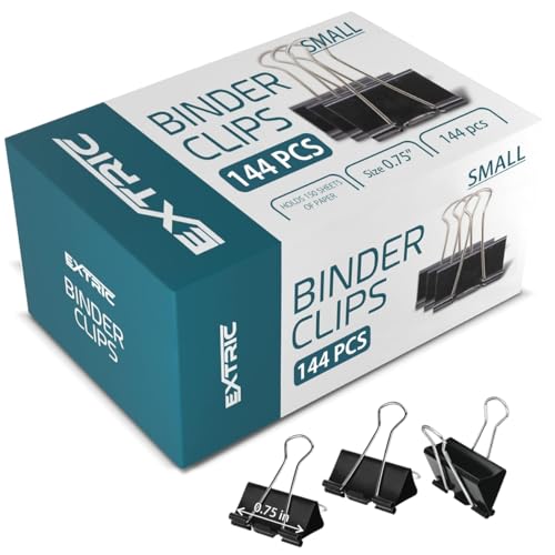 EXTRIC Binder Clips - 144 Small Binder Clips, 0.75 Inch Black Paper Clamps, File Clip for Home, Office and School Supplies - Image 1
