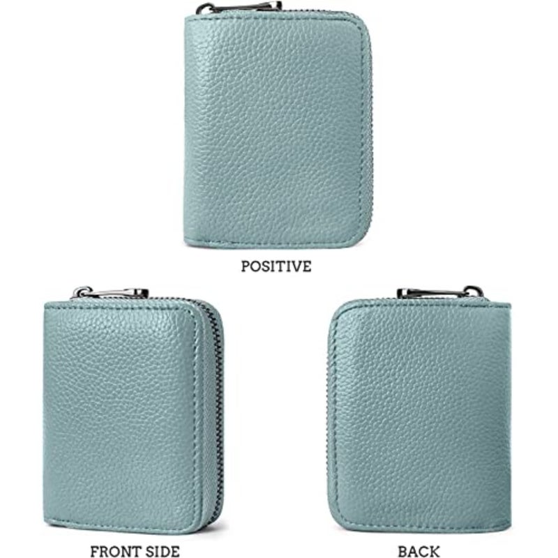 Credit Card Holder Wallet, Light Blue Card Cases, RFID 20 Card Slots Credit Card Holder Genuine Leather Small Card Case, Accordion Wallet with Zipper for Women Men, Wallets Card Cases Money Organizers - Image 5