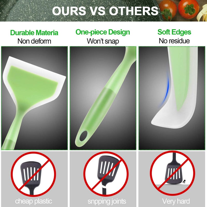 Shappy Shappy 2 Pcs Wide Silicone Spatula Tamagoyaki Spatula Shovel Turner Nonstick Fried Shovel Fish Spatula Silicone Wide Flexible Turner for Nonstick Cookware Egg Cookie Omelette(Green Orange)  - Image 2