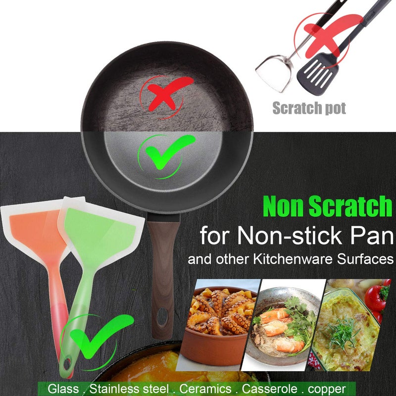 Shappy Shappy 2 Pcs Wide Silicone Spatula Tamagoyaki Spatula Shovel Turner Nonstick Fried Shovel Fish Spatula Silicone Wide Flexible Turner for Nonstick Cookware Egg Cookie Omelette(Green Orange)  - Image 3