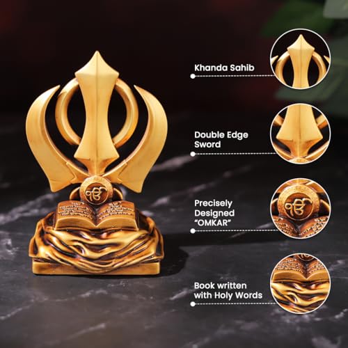 Artarium Khanda Sahib Idol Sikh Religious Symbol Sikh Khanda Statue for Car Dashboard Idol for Pooja Office Table Showpiece Gifts Items (Khanda Sahib Antique 4 Inch) - Image 5