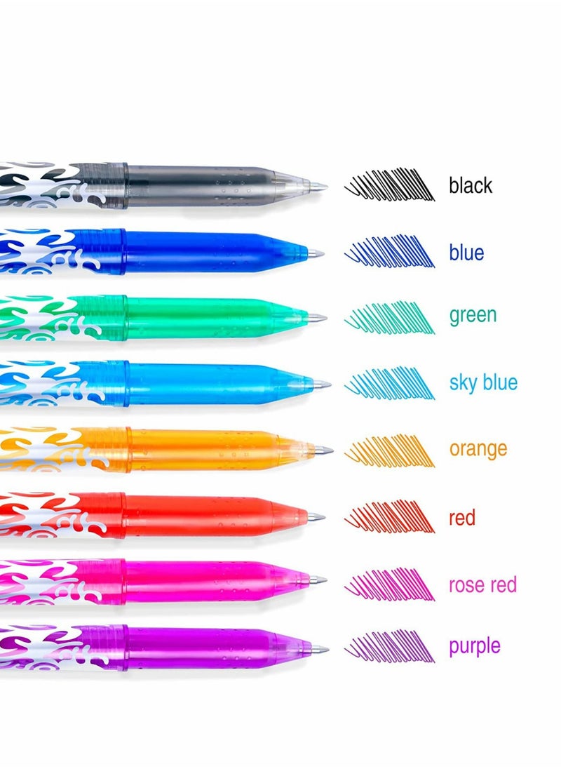 Excefore - Erasable Pens, Erasable Rollerball Pen, 0.5mm Tip Rubber Pen, Ink Eraser Pen, 8 Colors Erasable Gel Pens for Kids Adults School Supplies Office Stationery, Color Hot Water Type Erasable Pen - Image 1