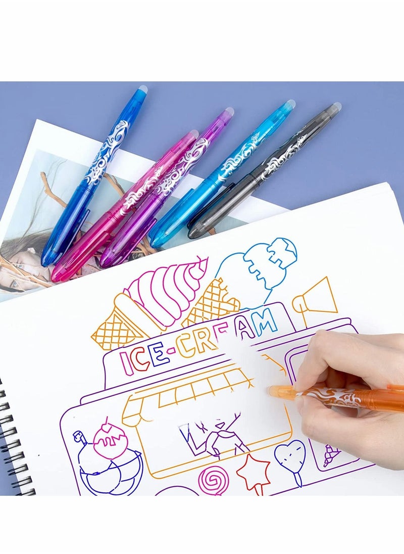 Excefore - Erasable Pens, Erasable Rollerball Pen, 0.5mm Tip Rubber Pen, Ink Eraser Pen, 8 Colors Erasable Gel Pens for Kids Adults School Supplies Office Stationery, Color Hot Water Type Erasable Pen - Image 1