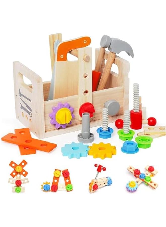 هوكور اي بين مجموعة صندوق ادوات خشبي للاطفال الصغار، مجموعة العاب بناء تعليمية للاطفال، مجموعة العاب للاطفال الاولاد والبنات - Image 1