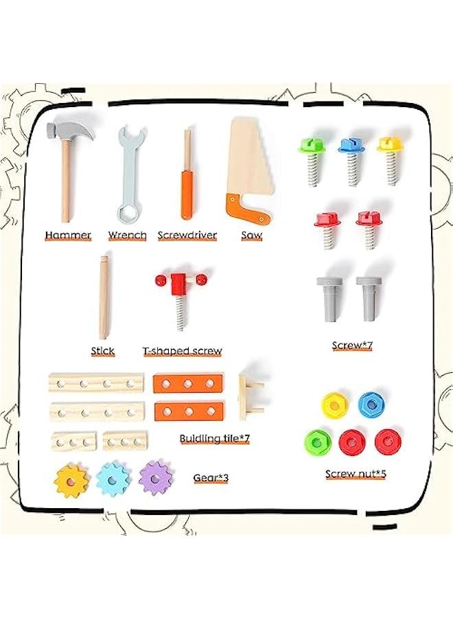 هوكور اي بين مجموعة صندوق ادوات خشبي للاطفال الصغار، مجموعة العاب بناء تعليمية للاطفال، مجموعة العاب للاطفال الاولاد والبنات - Image 2