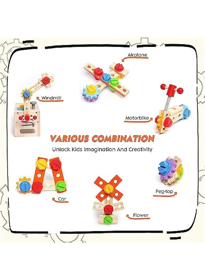 هوكور اي بين مجموعة صندوق ادوات خشبي للاطفال الصغار، مجموعة العاب بناء تعليمية للاطفال، مجموعة العاب للاطفال الاولاد والبنات - Image 3