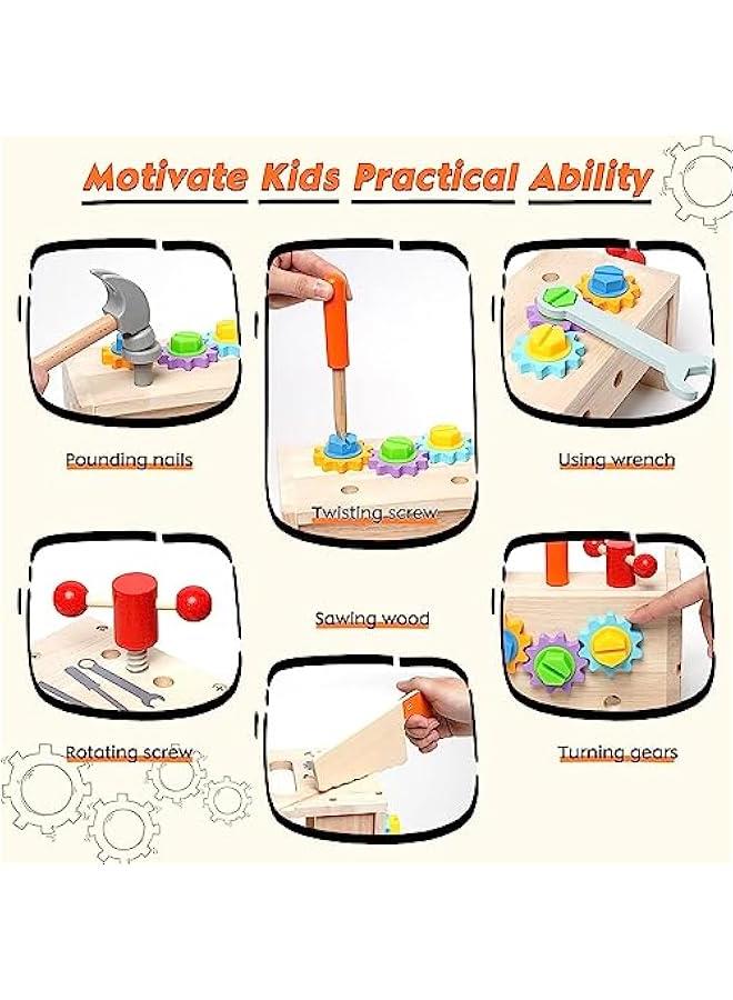 هوكور اي بين مجموعة صندوق ادوات خشبي للاطفال الصغار، مجموعة العاب بناء تعليمية للاطفال، مجموعة العاب للاطفال الاولاد والبنات - Image 4