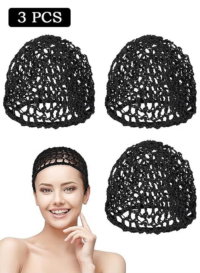 3 Pcs Crochet Hair Net, Soft Reusable Crocheted Sleep Cap, Knitted Hair Net Hair Accessories (Black) - Image 1
