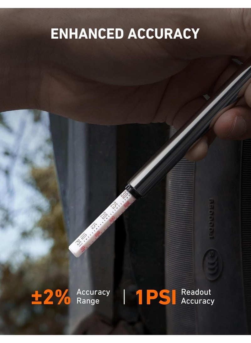 مقياس ضغط الإطارات بقلم رصاص 2 حزمة (10-75PSI, ±2 ٪ Span)، مقياس ضغط الهواء للإطارات، جسم الفولاذ المقاوم للصدأ، وفتحات معدنية لقياسات السيارات والدراجات والمركبات - Image 2