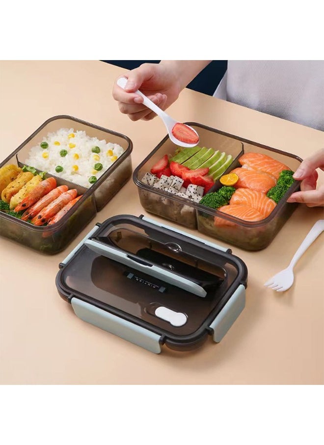 Arabest - Bento Lunch Box - 3 Compartment Lunch Containers for Adults and Kids,Food Grade Plastic Lunch Box with Spoon & Fork (Blue） - Image 1