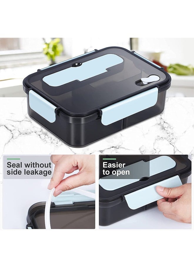 Arabest - Bento Lunch Box - 3 Compartment Lunch Containers for Adults and Kids,Food Grade Plastic Lunch Box with Spoon & Fork (Blue） - Image 1