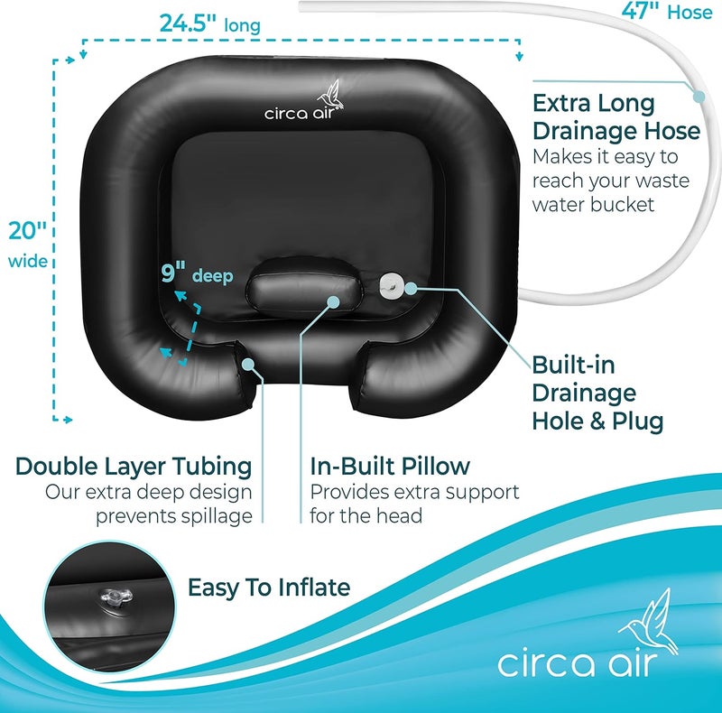 Circa Air أوعية الشامبو المحمولة من للمنزل - حوض غسل الشعر القابل للنفخ لطريحي الفراش ومحطة للأطفال، مغسلة محمولة لغسل الشعر، حوض إزالة السموم للضفائر، حوض الشامبو القابل للنفخ، حمام الضفائر - Image 3
