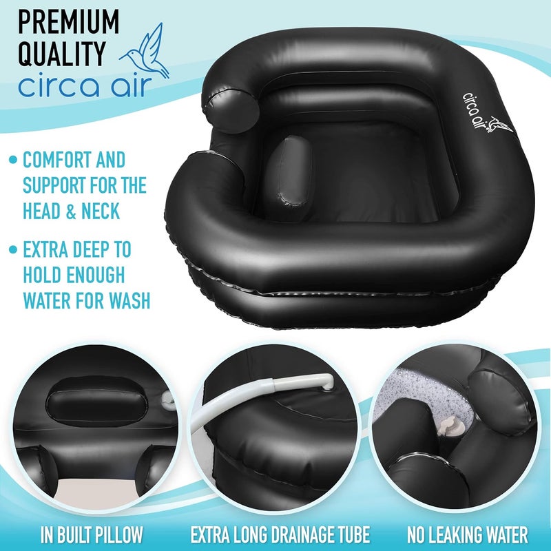 Circa Air أوعية الشامبو المحمولة من للمنزل - حوض غسل الشعر القابل للنفخ لطريحي الفراش ومحطة للأطفال، مغسلة محمولة لغسل الشعر، حوض إزالة السموم للضفائر، حوض الشامبو القابل للنفخ، حمام الضفائر - Image 4