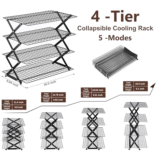 Pleafind 234Tier Collapsible Cooling Rack 3 Setting Design Adjustable Stackable Baking Rack 5 Modes Cooling Racks for Cooking and Baking Roasting Grilling Gifts for Picnic Party - Image 3
