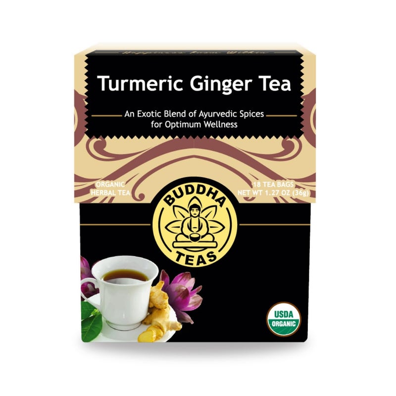 Buddha Teas Organic Turmeric Ginger Tea - OU Kosher, USDA Organic, CCOF Organic, 18 Bleach-Free Tea Bags - Image 1