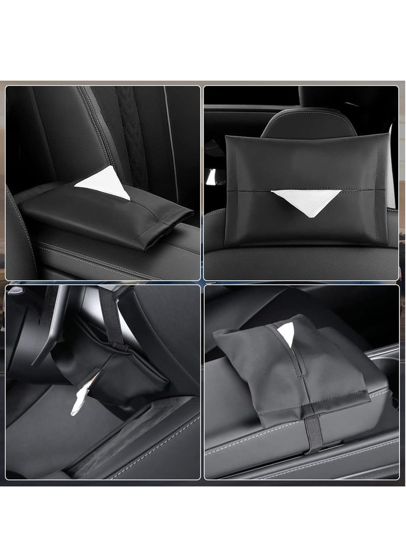 Bukela - Car Tissue Holder for Tesla Model 3 Accessories Model Y X S Center Console Napkin Holders Leather Tissue Box for Visor Screen Backseat Dashboard Armrest Box - Image 1