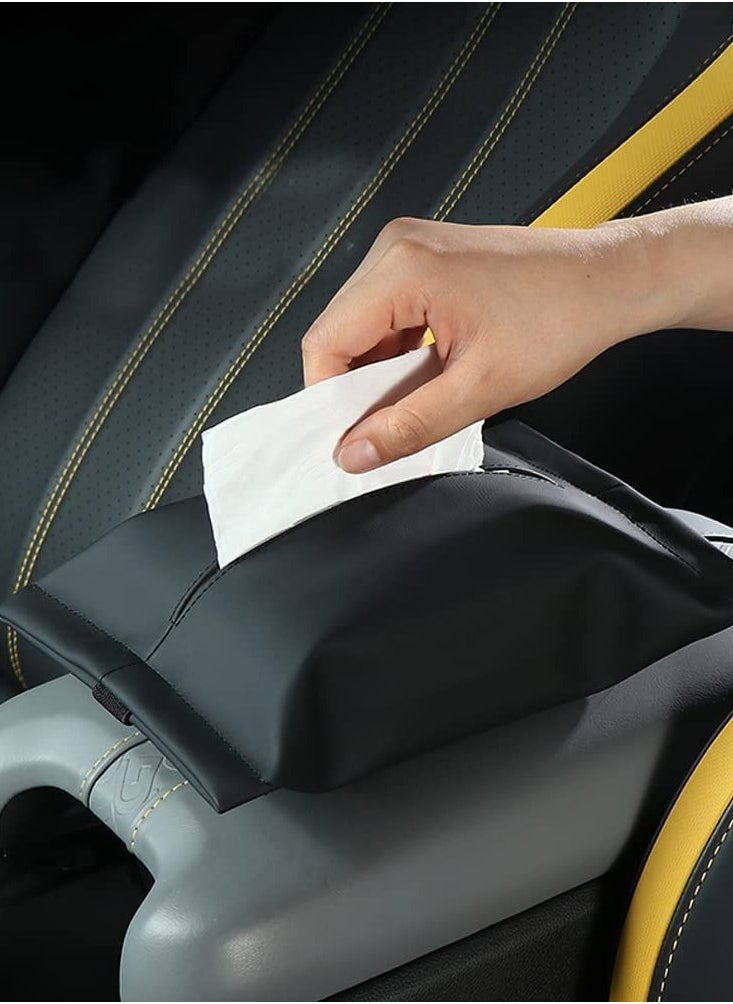 Bukela - Car Tissue Holder for Tesla Model 3 Accessories Model Y X S Center Console Napkin Holders Leather Tissue Box for Visor Screen Backseat Dashboard Armrest Box - Image 1