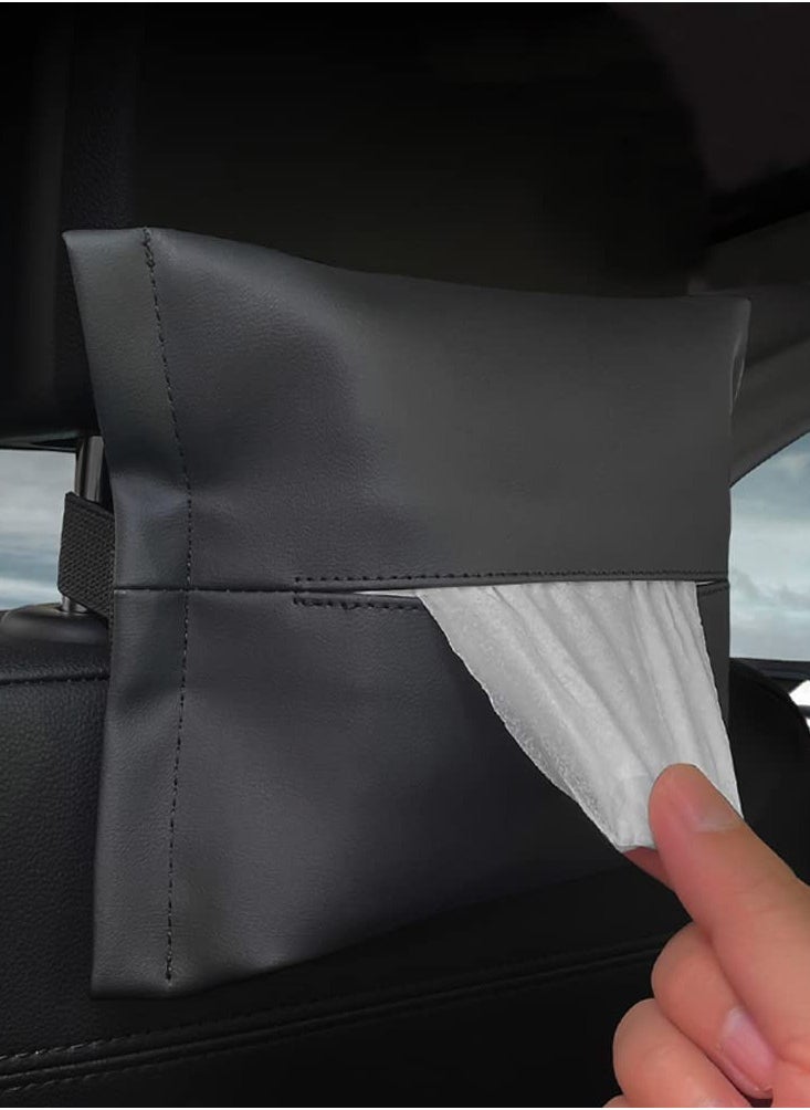 Bukela - Car Tissue Holder for Tesla Model 3 Accessories Model Y X S Center Console Napkin Holders Leather Tissue Box for Visor Screen Backseat Dashboard Armrest Box - Image 1