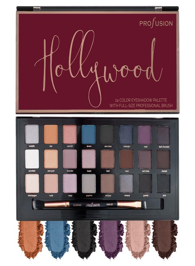 Profusion Cosmetics Hollywood 24 Shade Eyeshadow Palette, Richly Pigmented Shades to Achieve Bold Eye Catching Looks with A Professional Brush - Image 1