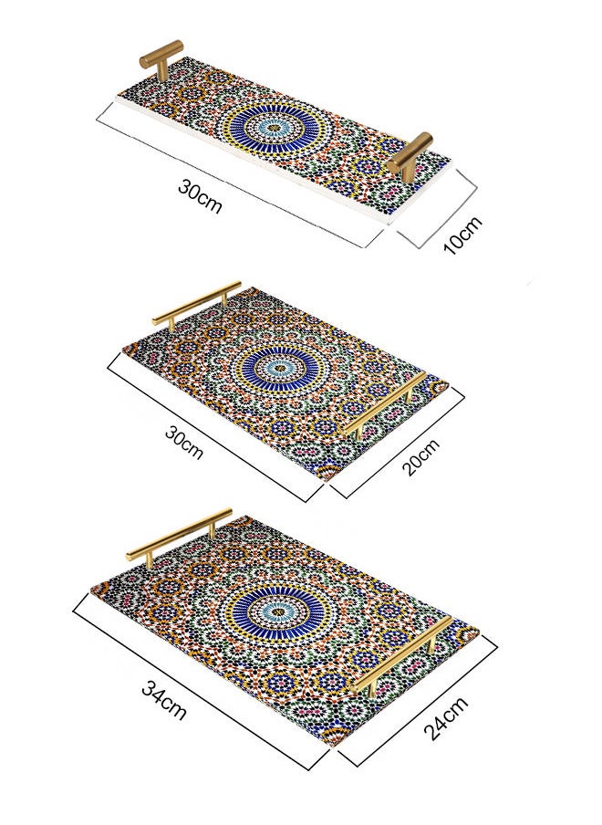 لوحة صينية تقديم مصنوعة من الأكريليك بمقابض معدنية ذهبية اللون مزخرفة بتصميم فسيفساء  - Image 3
