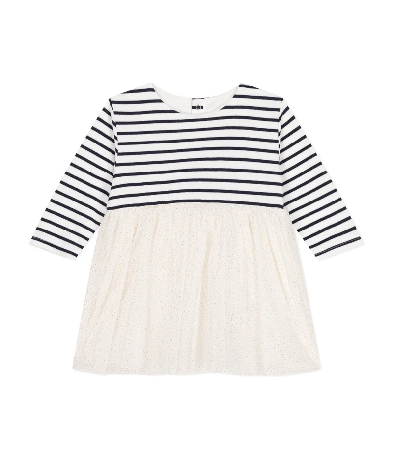 Petit Bateau Babies' dress in stripy tube knit and tulle
