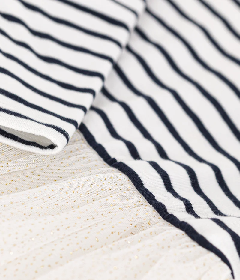 Petit Bateau Babies' dress in stripy tube knit and tulle