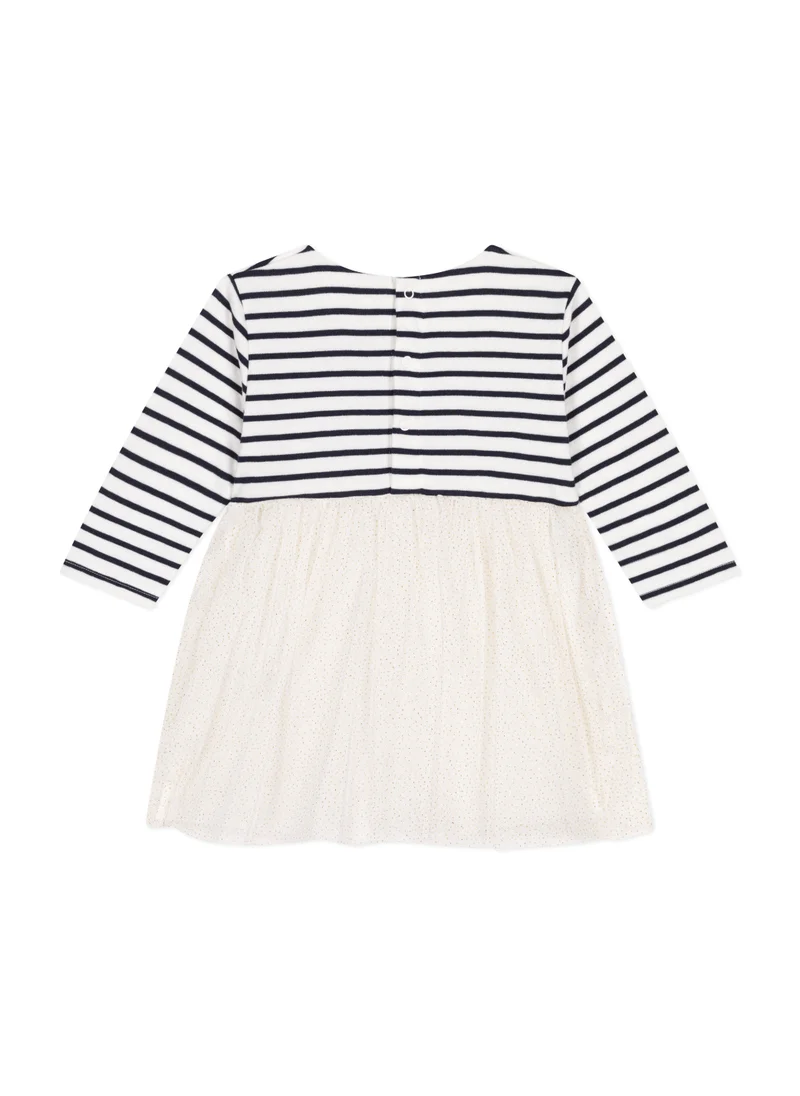 Petit Bateau Babies' dress in stripy tube knit and tulle