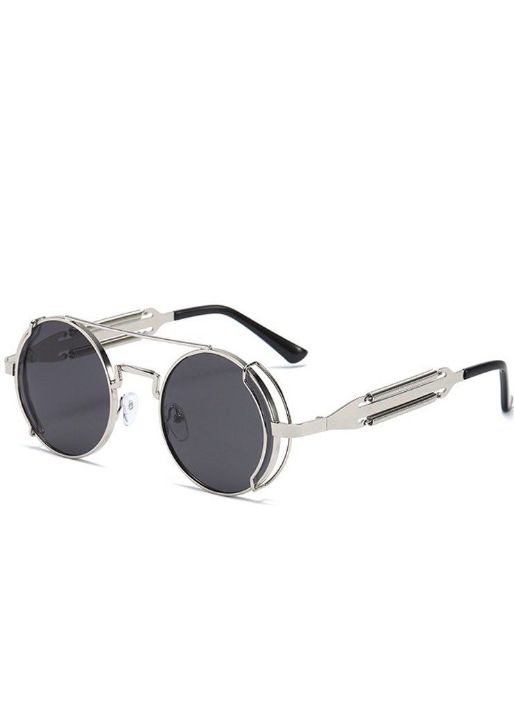 General New women's and men's sunglasses fashion personality steam punk glasses trendy color film retro round metal frame sunglasses  - Image 1