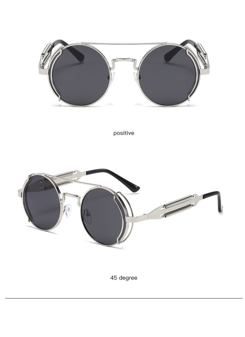General New women's and men's sunglasses fashion personality steam punk glasses trendy color film retro round metal frame sunglasses  - Image 2