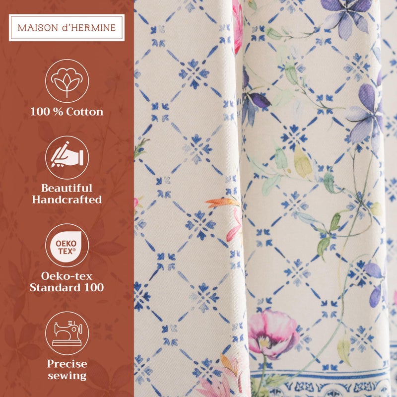 Maison d' Hermine Kitchen Curtains Sets for Windows 100% Cotton Set of Kitchen Curtains Valances for Home [2 Tiers (28"X36") and 1 Valance (56"X18")] Farmhouse, Cafe (Faience) - Image 2