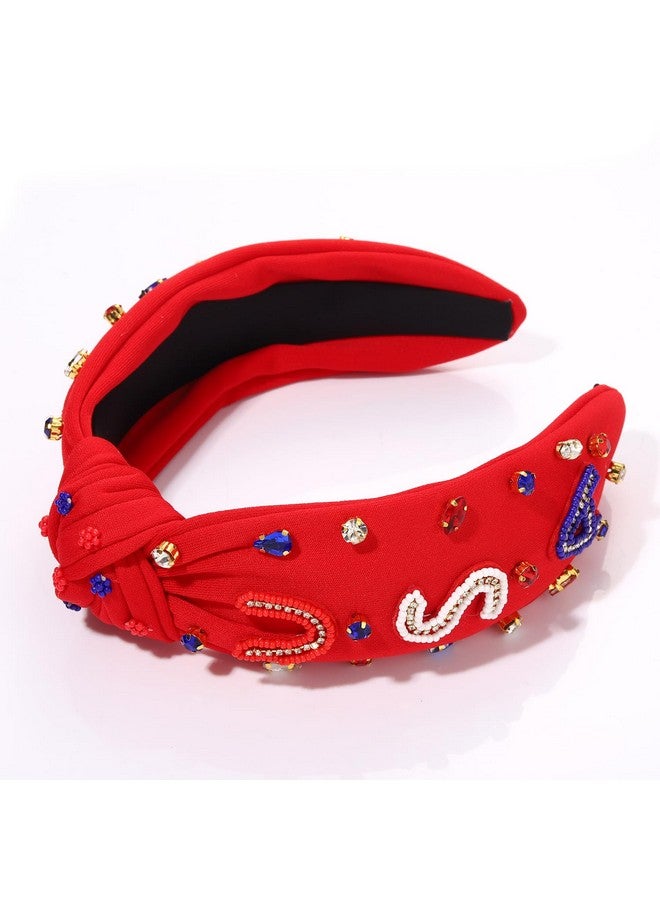 مولوك عصابة رأس علم الولايات المتحدة الأمريكية الرابع من يوليو عصابة رأس حمراء بيضاء زرقاء نجوم الولايات المتحدة الأمريكية عصابة رأس معقودة للنساء عصابة شعر وطنية مرصعة بأحجار الراين والكريستال إكسسوار شعر للحفلات نجوم - Image 4