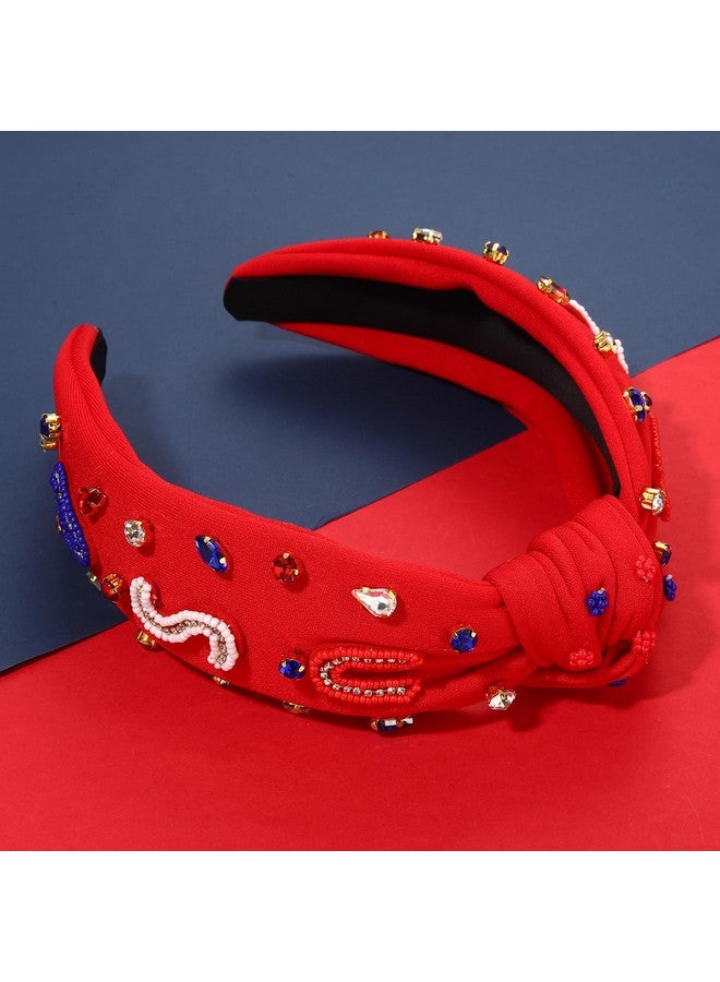 مولوك عصابة رأس علم الولايات المتحدة الأمريكية الرابع من يوليو عصابة رأس حمراء بيضاء زرقاء نجوم الولايات المتحدة الأمريكية عصابة رأس معقودة للنساء عصابة شعر وطنية مرصعة بأحجار الراين والكريستال إكسسوار شعر للحفلات نجوم - Image 3