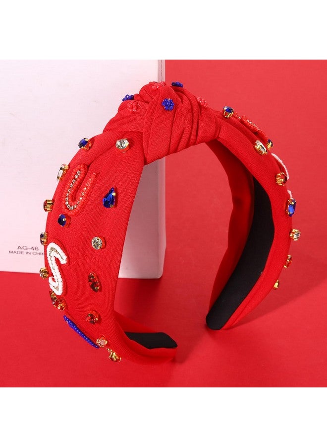 مولوك عصابة رأس علم الولايات المتحدة الأمريكية الرابع من يوليو عصابة رأس حمراء بيضاء زرقاء نجوم الولايات المتحدة الأمريكية عصابة رأس معقودة للنساء عصابة شعر وطنية مرصعة بأحجار الراين والكريستال إكسسوار شعر للحفلات نجوم - Image 2