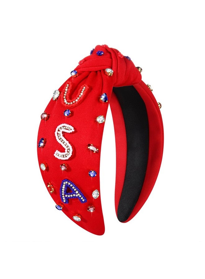 مولوك عصابة رأس علم الولايات المتحدة الأمريكية الرابع من يوليو عصابة رأس حمراء بيضاء زرقاء نجوم الولايات المتحدة الأمريكية عصابة رأس معقودة للنساء عصابة شعر وطنية مرصعة بأحجار الراين والكريستال إكسسوار شعر للحفلات نجوم - Image 1