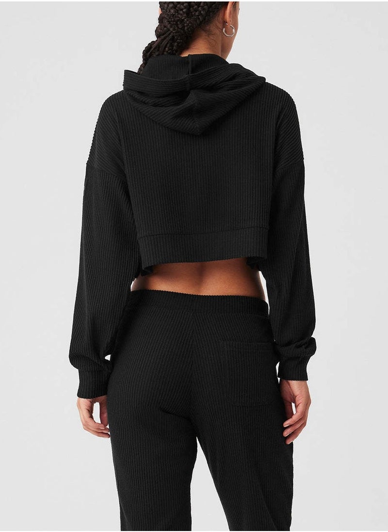 alo - alo Yoga set MUSE Sports set thread loose casual hooded hoodie sports two-piece set black - Image 1