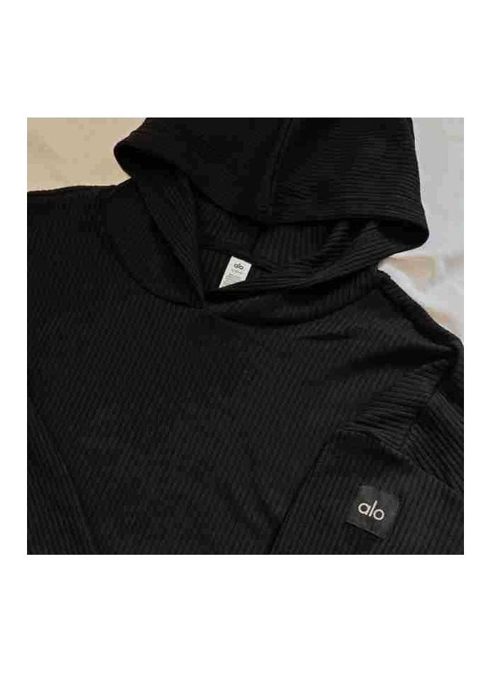 alo - alo Yoga set MUSE Sports set thread loose casual hooded hoodie sports two-piece set black - Image 1