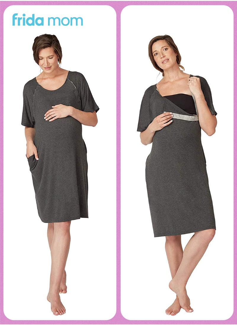 frida mom - Delivery & Nursing Gown | Soft, Stretchy & Full Coverage | Easy-Snap for Skin-to-Skin & Breastfeeding | Postpartum Comfort | Hospital & Home Maternity Wear - Image 1
