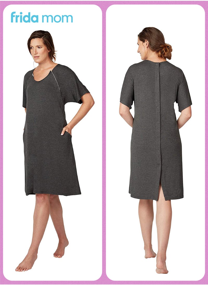 frida mom - Delivery & Nursing Gown | Soft, Stretchy & Full Coverage | Easy-Snap for Skin-to-Skin & Breastfeeding | Postpartum Comfort | Hospital & Home Maternity Wear - Image 1