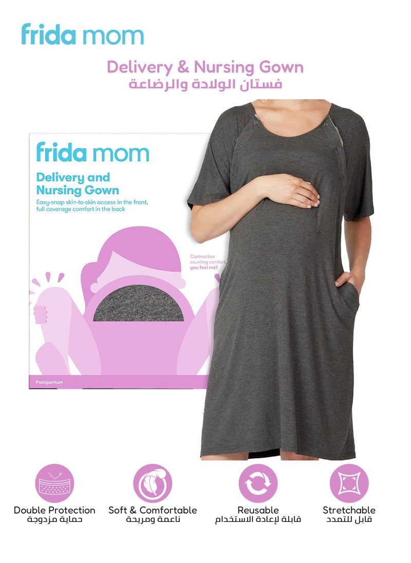 frida mom - Delivery & Nursing Gown | Soft, Stretchy & Full Coverage | Easy-Snap for Skin-to-Skin & Breastfeeding | Postpartum Comfort | Hospital & Home Maternity Wear - Image 1
