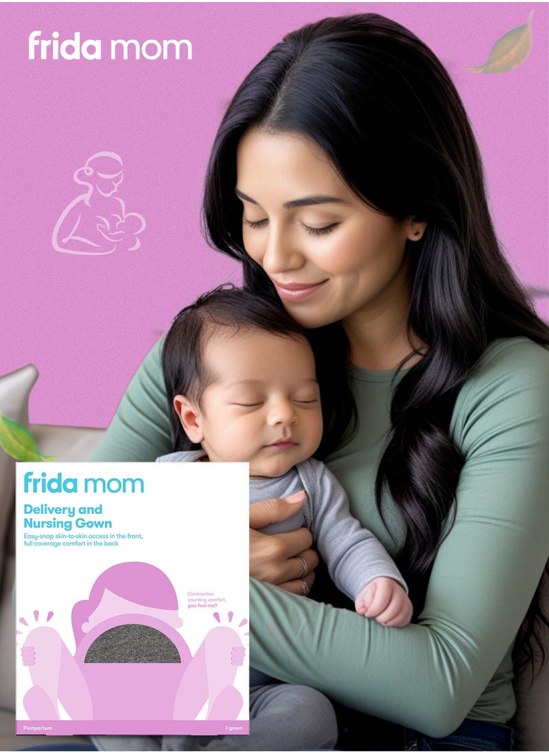 frida mom - Delivery & Nursing Gown | Soft, Stretchy & Full Coverage | Easy-Snap for Skin-to-Skin & Breastfeeding | Postpartum Comfort | Hospital & Home Maternity Wear - Image 1