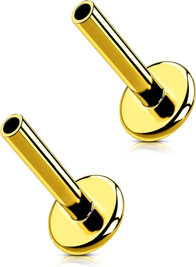 MS CUTE 2Pcs Helix Earrings, Threadless G23 Solid Titanium 16G Replacement Post Bar of Flat Back Stud Earrings in Helix Cartilage Tragus Piercing Jewelry for Women Men-Gold 6MM - Image 1